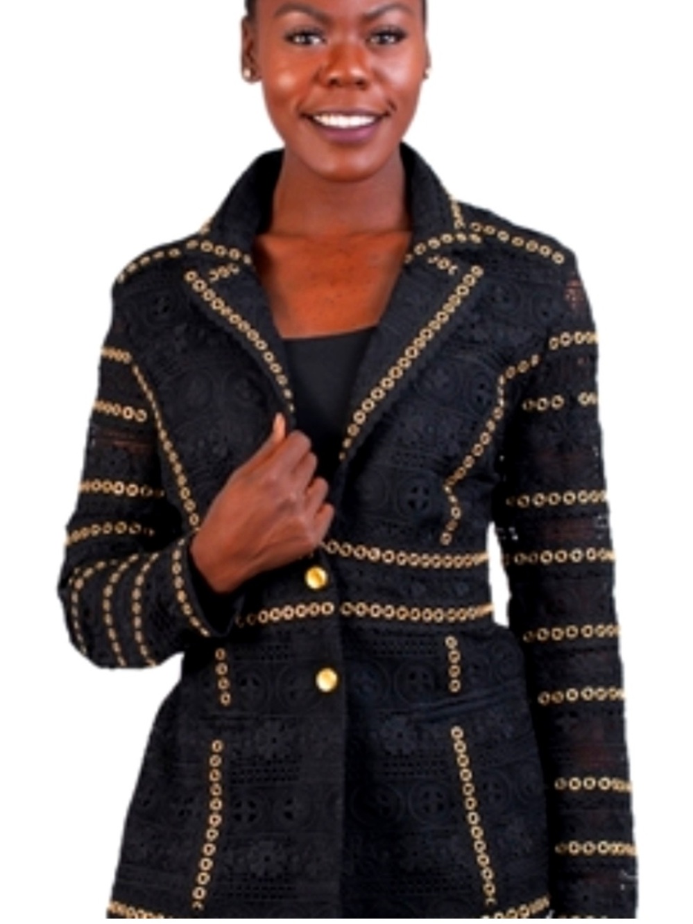Eyelet Lace Grommet Trim Jacket, 1XL, 24” PTP, 28” L
